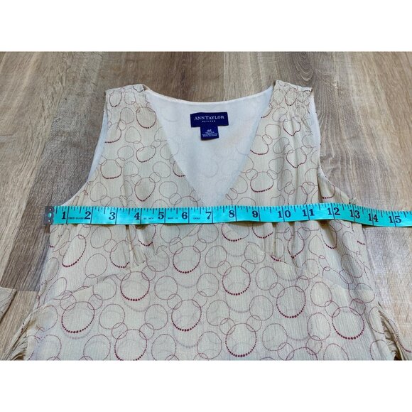 Y2K Ann Taylor Silk Beige & Red Circle Print Sleeveless Dress With Tie Waist Siz - Picture 5 of 7